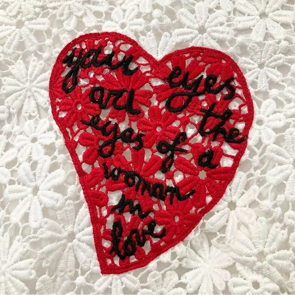 White Lace Mini Dress with Embroidered Heart Detail Crochet Boho Bride W… - Picture 11 of 15